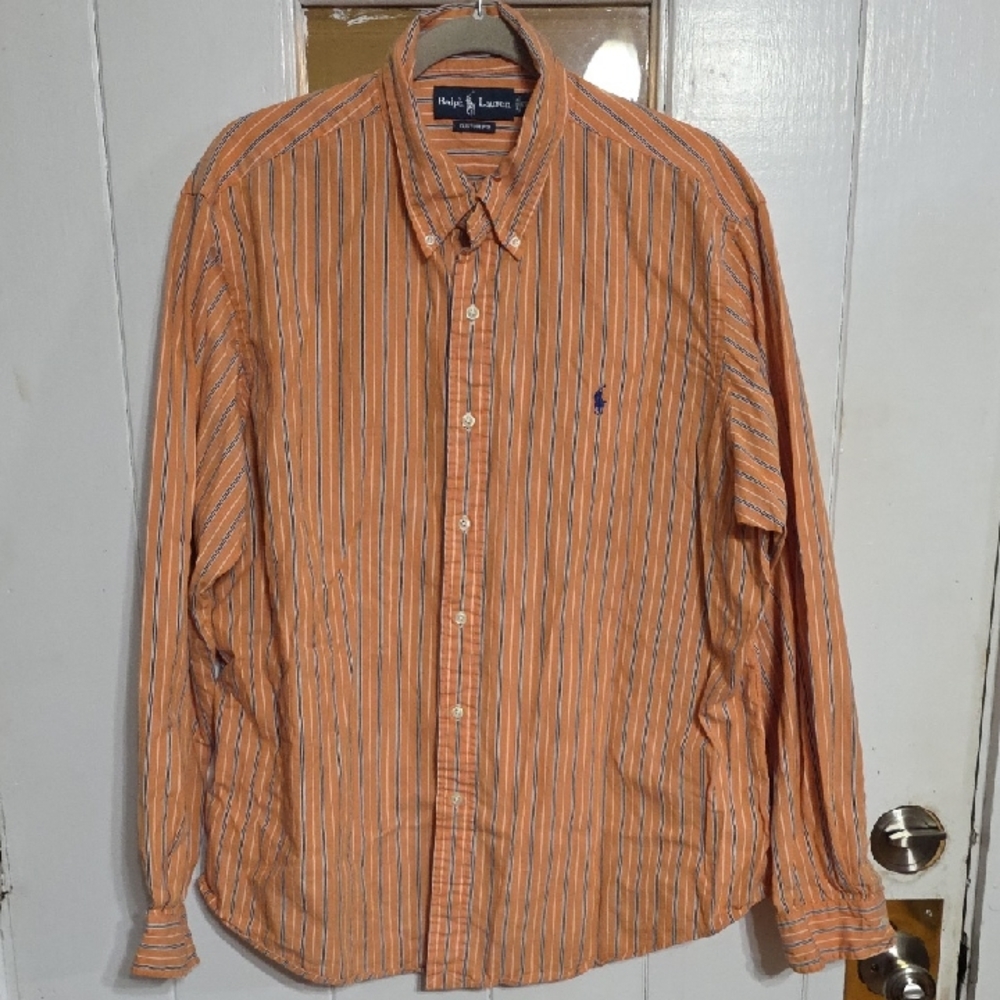 Ralph Lauren Men's Long Sleeve Button Down Shirt Custom Fit Striped Sz XXL EUC